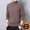 Camiseta de Manga Larga de Terciopelo Doble Cara para Hombre, Ropa Interior Térmica de Otoño e Invierno, Camisa de Otoño de Color Sólido con Cuello Medio, Capa Base de Cuello Semi-Alto
