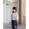 Abrigo de Primavera y Otoño para Niñas Nueva Moda Chaqueta de Cuadros Estilosa Coreana para Niños Top Casual de Retazos con Encaje para Niñas