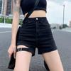 Shorts Jeans Preto de Cintura Alta para Mulheres Verão 2022 Novo Elástico Linha A Emagrecimento Justo Que Abraça o Quadril Sexy Hot Pants