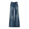 YECHUAN # Pantalones acampanados de mezclilla holgados de tiro bajo para otoño para mujer, pantalones vintage desgastados lavados de tiro bajo hasta el suelo