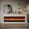 Mueble de TV con Chimenea Estilo Francés de 1.2/1.8/ 2.4m, Decoración de Chimenea Negra con Llama Falsa Simulada para Sala de Estar de Villa