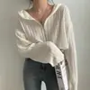 Jaqueta de tricô fina com capuz, versátil, estilo chic Dongdaemun coreano, de manga comprida, proteção solar, para mulheres, na cor branca