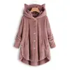 Amazon 2025 Otoño/Invierno Europeo y Americano Botón con Capucha Orejas de Gato Felpa Superior Irregular Tendencia Marca Color Sólido Chaqueta para Mujer