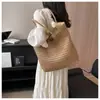 Nova Bolsa Satchel Estilo Ins Bolsa de Praia Bolsa de Palha Artesanal Passeio de Férias na Costa Bolsa de Ombro de Grande Capacidade Bolsa Tote