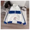 Cortavientos a Rayas de Bloques de Color Otoño para Hombre Chaqueta Superior Versátil Moda Atractivo Holgado Casual Chaqueta Hombre Blanco