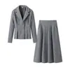 Traje de Lana para Mujer con Blazer de Solapa de Manga Larga Ajustado de Botón Único y Falda, Estilo Nuevo de Primavera de Aliexpress
