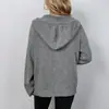 Suéter con Capucha de Color Sólido para Lluvia Ligera, de Punto, con Botones, Estilo Transfronterizo para Mujer, Nuevo Cardigan de Punto con Cordón para Otoño e Invierno 2023 para Mujer