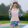 Nuevo Plus Fat Talla Grande Chica Gordita Deportivo Conservador Protección Solar Manga Larga Pierna Dividida en Ángulo Plano Traje de Baño Traje de Baño para Mujer