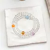Pulseira de Corda Pedregosa com Contas Transparentes Estilo Coreano de Nicho para Mulheres Pulseira Colorida Arco-Íris Pulseira Multi-Voltas Versátil para Usar Empilhada