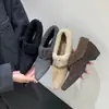Zapatos grises de peluche con punta para mujer, que aumentan la altura, sin cordones, para Otoño/Invierno 2026, de nicho, de tacón alto, de felpa, cálidos, de algodón