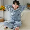 Pijama Infantil Outono e Inverno Flanela Meninos Plus Velvet Espessado Coral Fleece Crianças de Meia-Idade e Mais Velhas Meninas Conjunto de Roupa para Casa