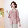 Top nuevo de manga media estilo chino de verano para madres, popular conjunto de dos piezas de cárdigan estampado holgado de talla grande para mujeres de mediana edad y mayores
