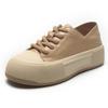 Sapatos Versáteis de Couro com Solado Grosso Primavera e Verão Sapatilhas Sapatos Femininos Solados Macios Não Cansam os Pés Sapatilhas de Dois Usos Cor Biscoito Tênis Casuais para Mulheres