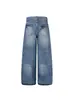 Jeans Rotos Vintage Lavados Retro Americanos con Estrellas de Pedrería, Pantalones Rectos de Pierna Ancha Sueltos de Verano Unisex Tendencia