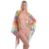 Chal de malla arcoíris de estilo europeo y americano, sexy, hueco, protector solar, a la moda, para mujer, toalla de playa, 2024