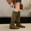 Botas de Tacón Grueso Arrugadas de Estilo Post-apocalíptico con Tacón Interno para Mujer 2026 Otoño/Invierno Nuevo Estilo Botas Largas Adelgazantes Botas de Moda de Alta Gama