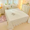 Funda de Cama de Gasa Doble Capa Fresca y Sencilla y Juego de Sábanas, Juego de Tres Piezas Seguro para Bebé, Falda de Cama y Funda de Almohada de Gasa Arrugada Estilo Coreano tipo Nube Esponjosa