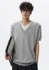 Camiseta Tricotada de Manga Curta com Decote V e Efeito Duas Peças Costuradas para Homens, Estilo Old Money, Blusa Casual Solta