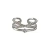 Anillo Abierto Geométrico de Líneas Entrelazadas de Múltiples Capas de Lujo Ligero y Exquisito con Diamantes, Anillo Simple Apilable Estilo Ins para Mujer