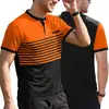 Camisa Polo de Manga Corta con Cuello Redondo y Estampado de Rayas Color-Block para Hombre de Verano Ropa Masculina Casual de Negocios Europea y Americana Amazon Transfronterizo