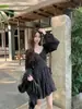 Foto Real de Vestido Retro Estilo Coreano de Primavera para Mujer, Estilo Francés para la Hora del Té, Elegante Ceñido a la Cintura, Vestido Floral Adelgazante, Moderno 97802
