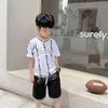 [Benefícios de Quebrar o Código] Terno de Verão Haima para Meninos Manga Curta Shorts Duas Peças Roupa Fina de Verão para Crianças