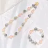 Pulsera y Collar de Cuarzo Rosa Natural de Alta Calidad con Piedra Mapeada, Perla de Cristal Artificial, Diseño de Bloques de Color