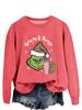 Estación Independiente Exportación Transfronteriza Sudadera Navideña con Estampado de Leopardo Grinchy Bougie Moda Nueva de Cuello Redondo para Mujer en Stock