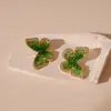 Pendientes de Mariposa de Cristal de Zircón Verde Frescos y Sencillos con Baño de Oro Real, Pendientes de Alta Gama Dulces y Elegantes para Mujer