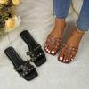 Zapatos de Remache 2025H de Alta Calidad Verano Nuevos Zapatos de Mujer Punta Cuadrada Fondo Plano Diamante Brillante Pantuflas de Mujer Jazmín de Mujer