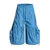 Directo del fabricante: Pantalones cortos de trabajo estilo americano con cordón y correa, diseño plisado, corte cropped para hombres y mujeres, con bolsillos grandes y piernas anchas, shorts de verano