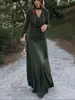 Estilo Nuevo Transfronterizo Europeo y Americano Cuello Oscilante Corte Entallado Decoración de Cinta Manga Larga Moda Temperamento Vestido Ceñido al Cuerpo Color Sólido Mujer Venta al por Mayor