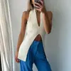 Roupas Femininas Estilo Europeu e Americano 2025 Novo Aliexpress Decote V Fenda Sexy Hot Girl Sem Mangas Suéter de Tricô Colete