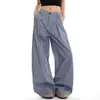Pantalones Plisados Azules a Cuadros Nuevos 2025, Pantalones Casuales Delgados para Mujer, Pantalones Holgados Amplios de Pierna Ancha Estilo Americano Relajado de Verano