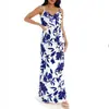 Vestido feminino transfronteiriço, popular no AliExpress, com alças ajustáveis, um design solto e sexy, um cinto na cintura e uma estampa, tornando-o um vestido de praia perfeito