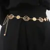 Corrente de Cintura de Metal com Padrão Espiral da Moda e Simples com Pingente Redondo de Textura Vintage, Acessório de Cintura Versátil para Ternos e Vestidos