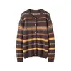 Suéter de cachemira para otoño e invierno, nuevo cárdigan de lana y cachemira de moda para mujer, cuello redondo, versátil, jacquard, abrigo de suéter tejido cálido