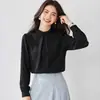 26 Top de Chiffon Soltinho de Manga Longa Estilo Coreano para Primavera com Gola Alta, Moderno e Elegante