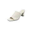Chinelo Externo de Salto Alto Estilo Normcore de Pele de Cordeiro Verão 2025 Salto Grosso Versátil Bico Quadrado Aberto Cor Pura Sandálias de Couro Genuíno para Mulheres
