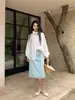 Saia Jeans Reta em H Vintage Feminina Neihe 2026, Novo Modelo Primavera/Verão 258183