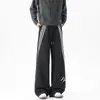 Pantalones deportivos pesados estilo americano de tres rayas para hombre, pantalones casuales deportivos de primavera y otoño, pantalones elegantes holgados rectos de pierna ancha para hombre