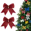 12 Adornos de Moño Navideño, Decoraciones de Moño con Purpurina Dorada, Adornos para Colgar en el Árbol de Navidad, Suministros de Decoración, Decoraciones de Boda