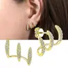 Brincos de Clipe de Três Pontas com Design de Nicho e Acabamento de Luxo, Linhas Curvas Simples, Brincos de Zircônia de Alta Qualidade