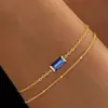 Pulsera de Piedra de Nacimiento de Diciembre Transfronteriza de Aliexpress Diseño Cuadrado Sencillo y Único de Nicho Joyería de Cadena Fina de Doble Capa para Mujer