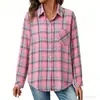 Camisa Xadrez para Mulheres, Primavera e Outono, Design Retrô, Jaqueta Camisa Xadrez em Camadas de Manga Longa, Alto Teor de Algodão, Tamanho Grande, em Estoque