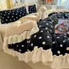 Estilo Princesa de Invierno Estilo Coreano Encaje Terciopelo de Leche Juego de Cuatro Piezas Clase A Más Terciopelo Funda Nórdica Cálida Sábana Juego de Tres Piezas para Dormitorio