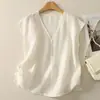 # 224 Chaleco de algodón y lino, estilo casual de verano delgado, camisa elegante de cuello en V, holgado y favorecedor, sin mangas