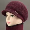 Sombreros para mujeres de mediana edad y mayores, sombreros de punto de piel de conejo para invierno de abuela con forro de terciopelo, sombreros de punto gruesos y cálidos para personas mayores