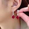 Corindón Rojo Ovalado Lámpara Fluorescente Cambia de Color Rojo Sangre de Paloma Pendientes Colgantes Elegantes Anillo Abierto Traje de Tres Piezas para Mujer