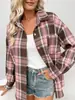 Camisa Xadrez Transfronteiriça para Mulheres, Solta de Manga Longa Estilo Primavera e Outono, Versátil Casual Design Retrô Americano, Jaqueta Camisa Estilo Coreano